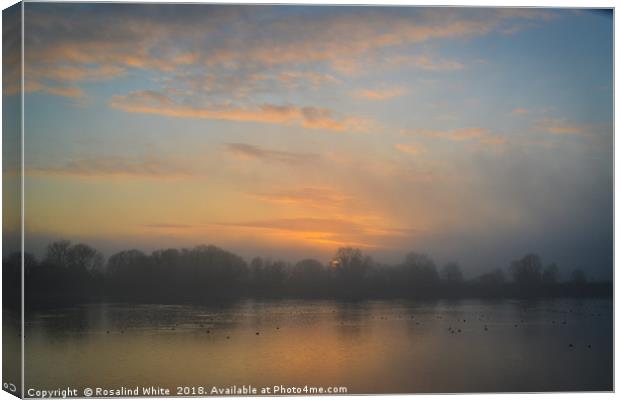 Tring Reservoirs Misty Sunset Canvas Print by Rosalind White