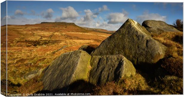 Higger Tor and Carl Wark from Burbage Edge Canvas Print by Chris Drabble