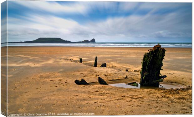 The wreck of the Helvetia and Worm's Head Canvas Print by Chris Drabble