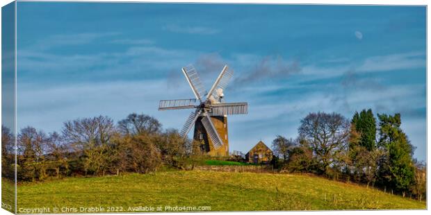 Heage Windmill and the Moon Canvas Print by Chris Drabble