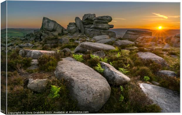 Over Owler Tor at sunset (5) Canvas Print by Chris Drabble