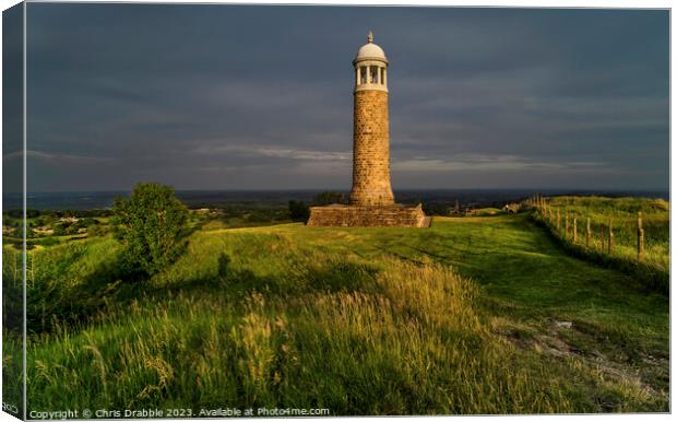 Crich Stand at sunset Canvas Print by Chris Drabble