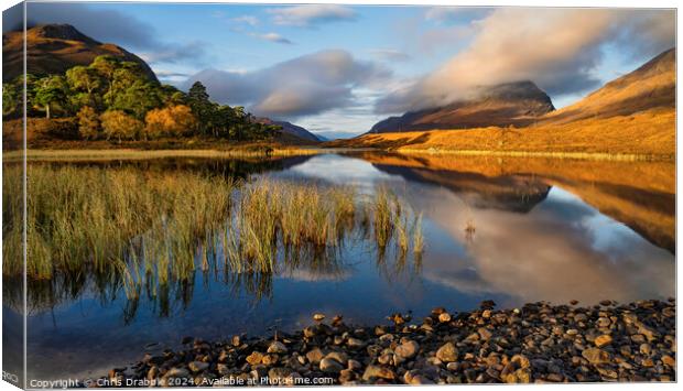 Liathach reflected in Loch Clair Canvas Print by Chris Drabble