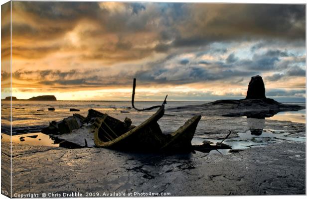 Black Nab and the wreck of the Admiral Von Tromp. Canvas Print by Chris Drabble