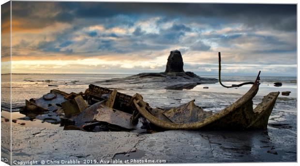 Black Nab and the wreck of the Admiral Von Tromp. Canvas Print by Chris Drabble