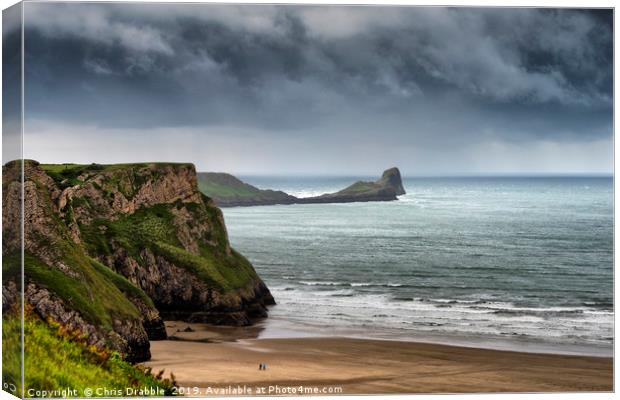Worms Head, Rhossili Bay, the Gower Peninsula.  Canvas Print by Chris Drabble