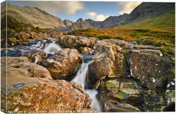 Waterfalls at the Fairy Pools Canvas Print by Chris Drabble
