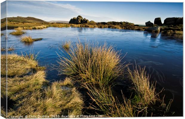 A frozen Doxey Pool, the Roaches (2) Canvas Print by Chris Drabble
