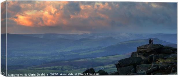 Winter sunset from Stanage Edge                    Canvas Print by Chris Drabble