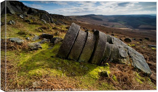 Mill Stones, under Stanage Edge Canvas Print by Chris Drabble