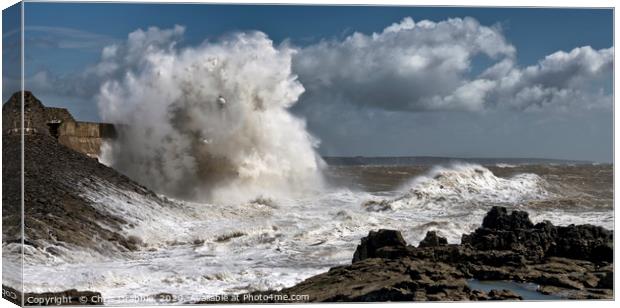 Porthcawl lighthouse in a storm (2) Canvas Print by Chris Drabble