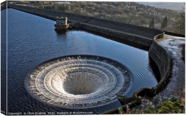Bellmouth overflow, Ladybower Reservior Canvas Print by Chris Drabble