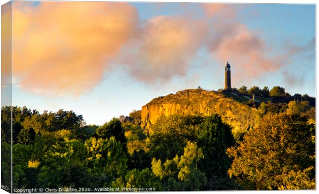 Crich Stand at sunset Canvas Print by Chris Drabble