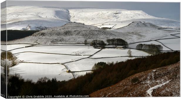 Crook Hill and Kinder Scout in Winter Canvas Print by Chris Drabble