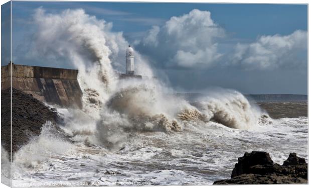 Porthcawl lighthouse in a storm (5) Canvas Print by Chris Drabble