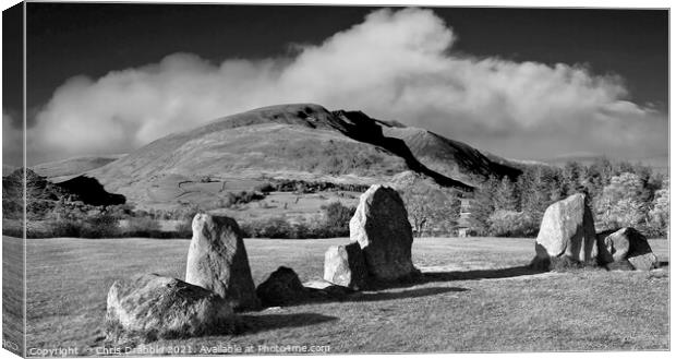 Castlerigg Stone Circle and Blencathra in mono Canvas Print by Chris Drabble