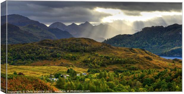 Light rays on the Five Sisters of Kintail Canvas Print by Chris Drabble