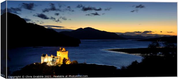Eilean Donan Castle and the afterglow of sunset Canvas Print by Chris Drabble