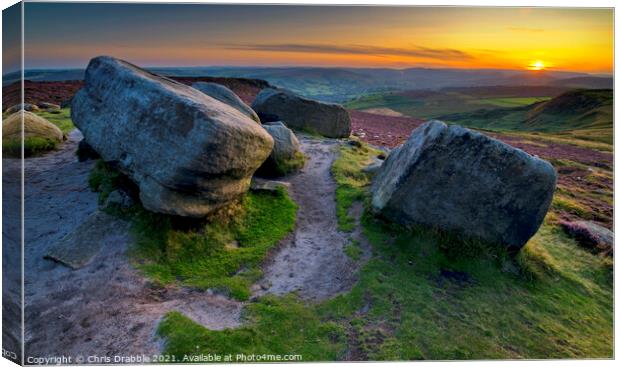 Higger Tor at sunset, Derbyshire, England (7) Canvas Print by Chris Drabble