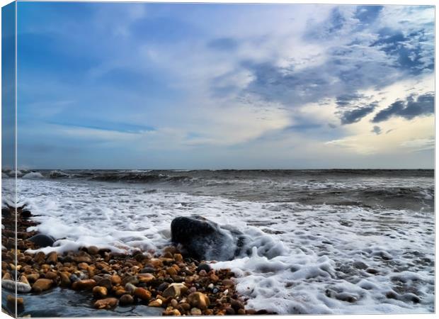 Moody March at Church Beach - Lyme Regis Canvas Print by Susie Peek