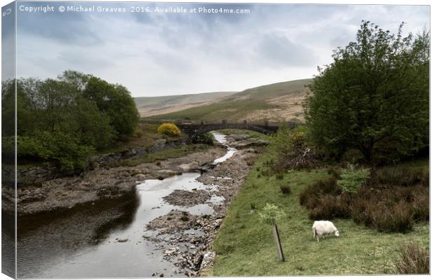 Afon Claerwen with Bridge. Welsh countryside. Canvas Print by Michael Greaves