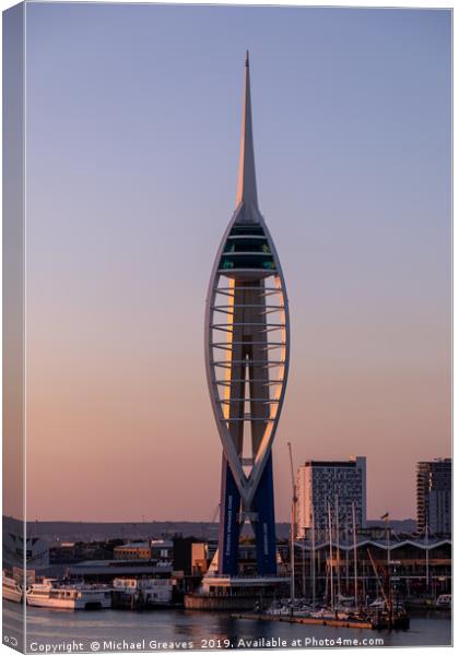 Spinnaker Tower at sunset Canvas Print by Michael Greaves