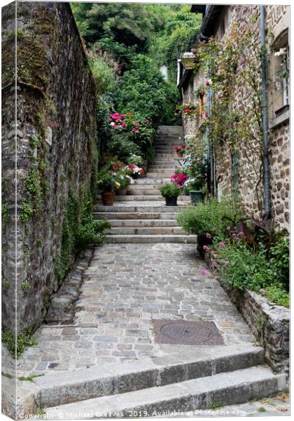 Steps in the medieval town of Dinan Canvas Print by Michael Greaves