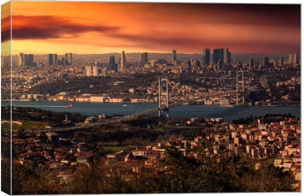 Panorama of european part of Istanbul with Bosphorus. Canvas Print by Sergey Fedoskin