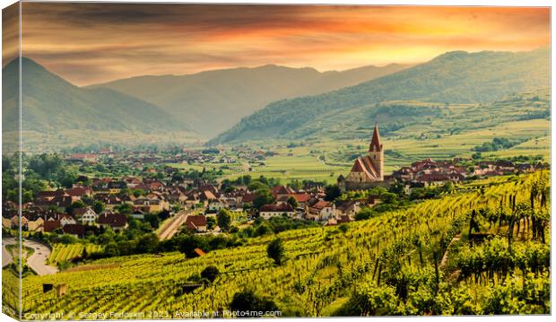 View of small austrian village Weissenkirchen in der Wachau on a Canvas Print by Sergey Fedoskin