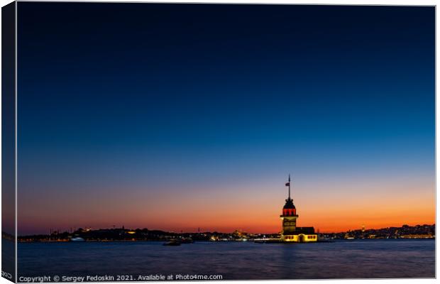 Evening over Bosphorus with famous Maiden's Tower. Istanbul, Turkey Canvas Print by Sergey Fedoskin