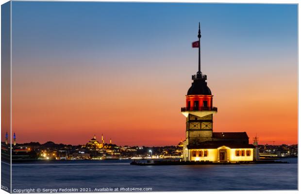 Sunset over Bosphorus with famous Maiden's Tower. Istanbul, Turkey Canvas Print by Sergey Fedoskin
