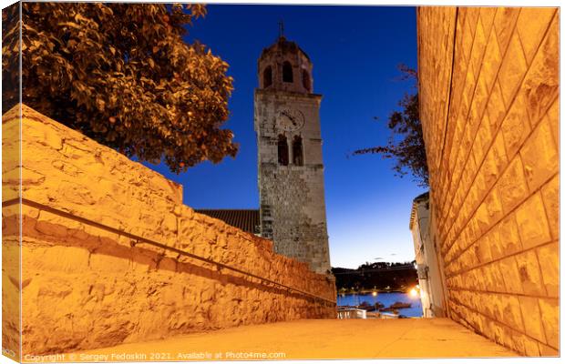 Church of St. Nikola in Cavtat town at dusk, Dubronick Riviera, Croatia. Canvas Print by Sergey Fedoskin