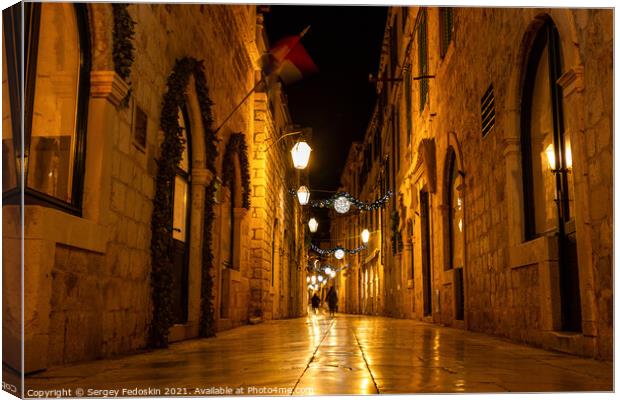 Night streets in magic historic city dubrovnik Canvas Print by Sergey Fedoskin