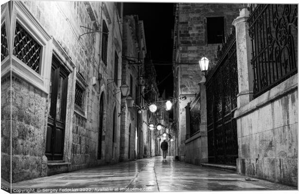 Black and white photo of street in Dubrovnik, Croatia Canvas Print by Sergey Fedoskin