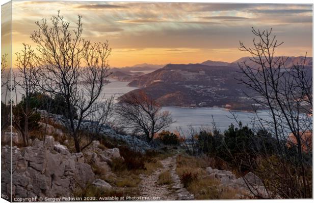Sunset view from Croatians montains, located along the Dalmatian coast of the Adriatic Sea. Canvas Print by Sergey Fedoskin