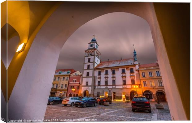 Night view of historical town Trebon in South Bohemian Region. Czechia. Canvas Print by Sergey Fedoskin