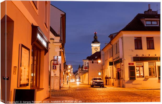 Street in center of Ceske Budejovice at night, Czechia Canvas Print by Sergey Fedoskin