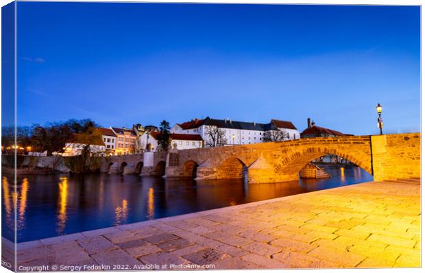 The oldest stone bridge in central Europe, Pisek city, Czechia Canvas Print by Sergey Fedoskin