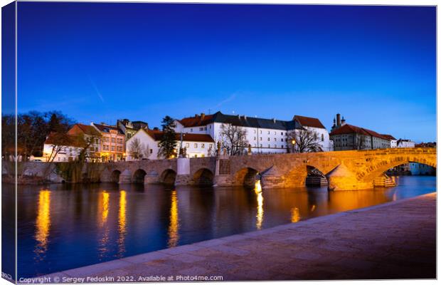The oldest stone bridge in central Europe, Pisek city, Czechia Canvas Print by Sergey Fedoskin