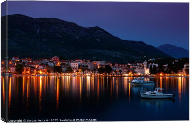 Embankment of Cavtat town after sunset, Dubrovnik Riviera, Croatia. Canvas Print by Sergey Fedoskin