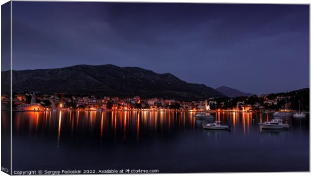 Embankment of Cavtat town at dusk, Dubronick Riviera, Croatia. Canvas Print by Sergey Fedoskin