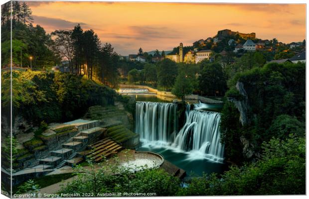 Waterfall in city of Jajce, Bosnia and Hercegovina. Canvas Print by Sergey Fedoskin