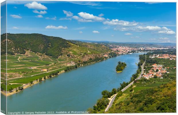 View of the Danube river in the Wachau and Krems town on the horizon. Lower Austria. Canvas Print by Sergey Fedoskin