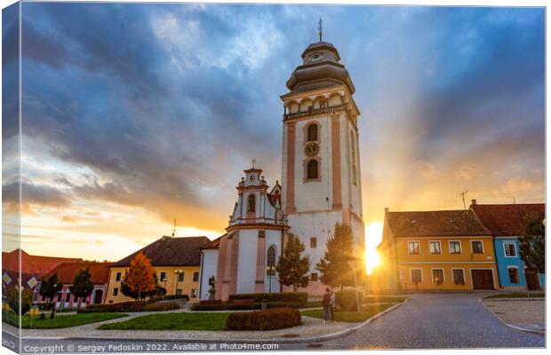 Evening above historic center of Bechyne. Old church. Czechia. Canvas Print by Sergey Fedoskin