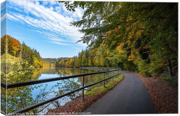 Road along the Vltava river in the autumn season. Canvas Print by Sergey Fedoskin