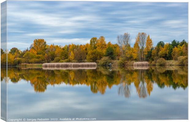 Lake between fields and forests. Late fall. Europe. Canvas Print by Sergey Fedoskin