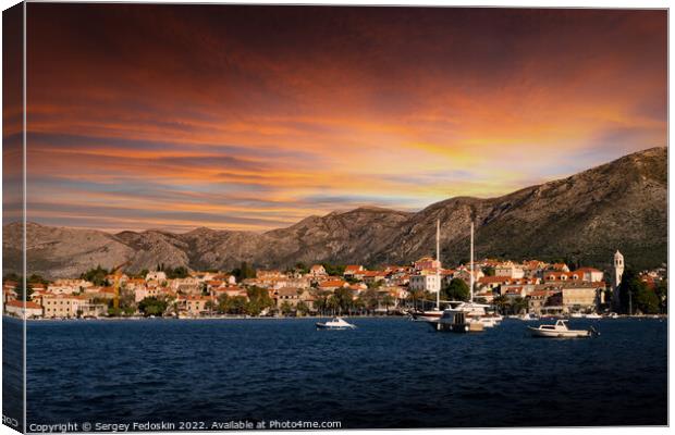 Sunset over Cavtat. Cavtat - is a little town in Dalmatia, Croatia. Canvas Print by Sergey Fedoskin
