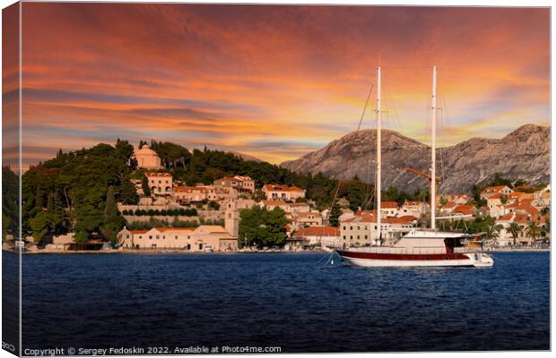 Sunset over Cavtat. Cavtat - is a little town in Dalmatia, Croatia. Canvas Print by Sergey Fedoskin