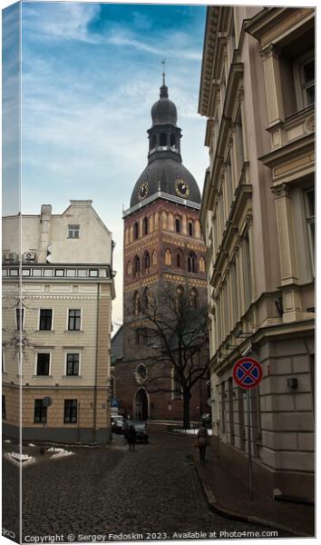 View of street in Riga. Canvas Print by Sergey Fedoskin