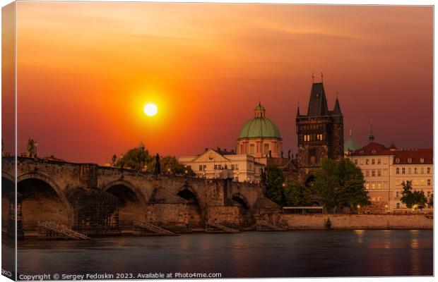 Prague and Vltava river at sunset, Czechia Canvas Print by Sergey Fedoskin
